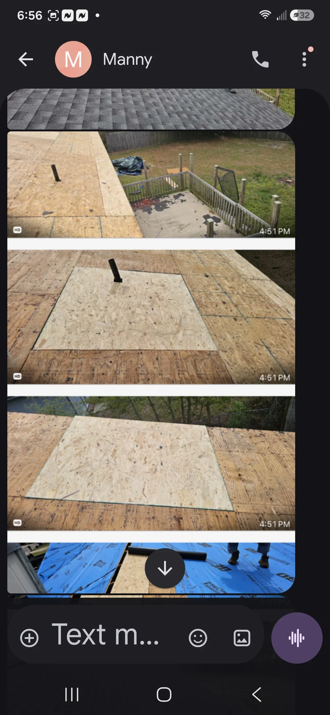 OSB roof decking with blue underlayment and ice and water shield installation on residential roof